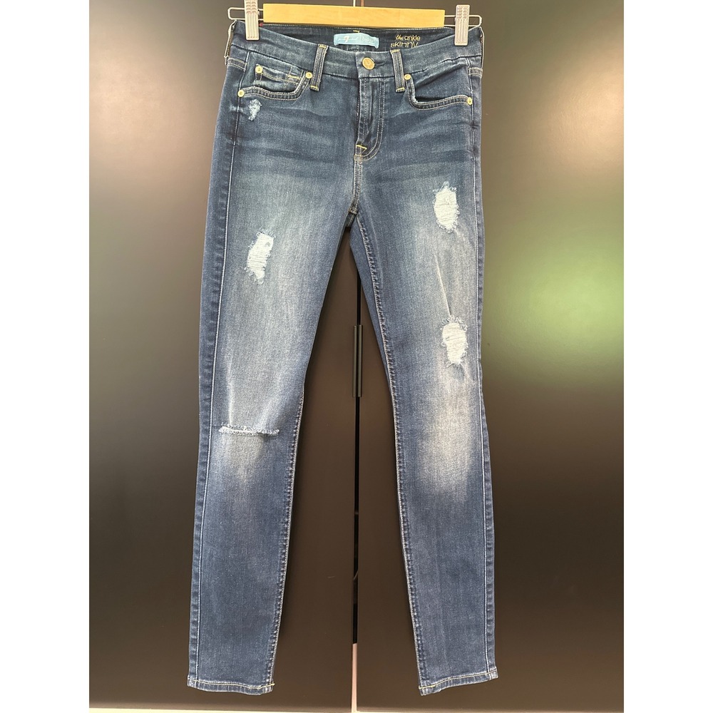 7 For All Mankind b(air) Ankle Skinny Distressed Jeans Blue Size 24